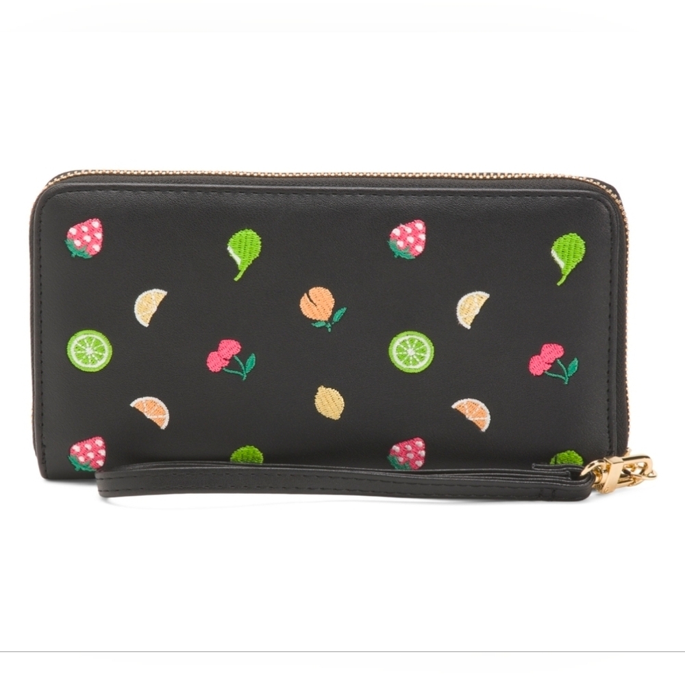 🖤▪️Betsey Johnson ▪️Black Fruit Toss Colorful Fruit Embroidery Wristlet/ Wallet